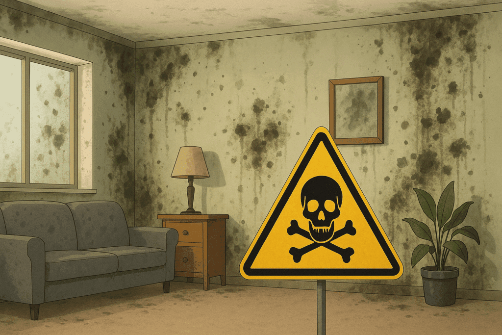 Moisissure sur les murs : Moisissure visible sur un mur intérieur d'une maison humide