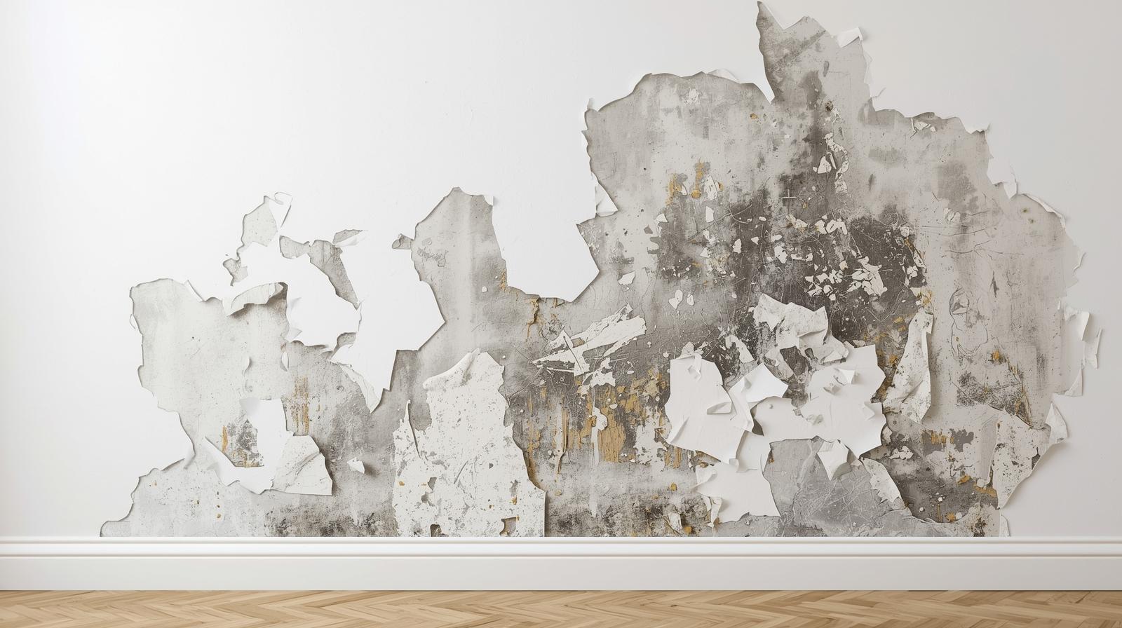 Développement de moisissures sur le papier peint d'une chambre dû à un manque de ventilation.