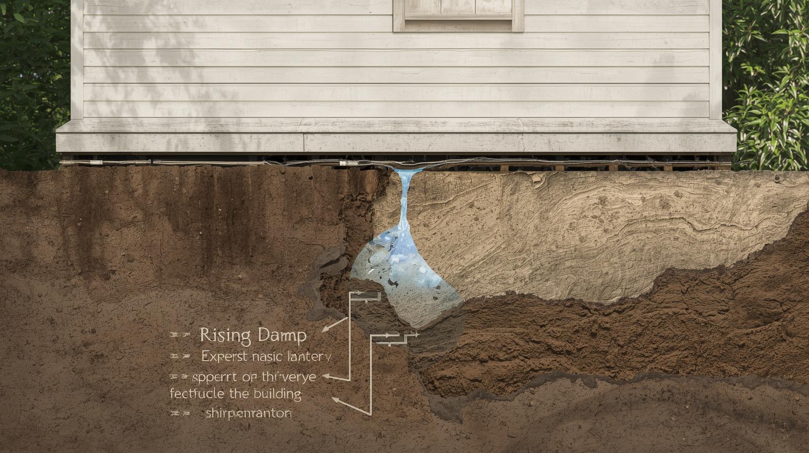 Schéma explicatif des remontées capillaires dans les fondations d'une maison.