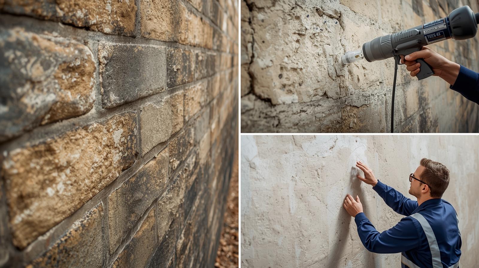 Spécialiste de Expert Humidité 40 & 64 vérifiant l'assèchement d'un mur après traitement à Bayonne.