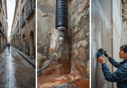 Diagnostic d'un mur humide en pierre dans le centre historique de Bayonne (64).